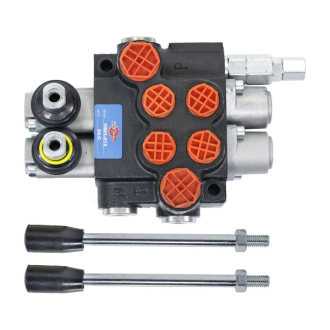 Rozdzielacz hydrauliczny 2-sekcyjny 40L, 1 sekcja z zatrzaskiem UNIVVERSAL